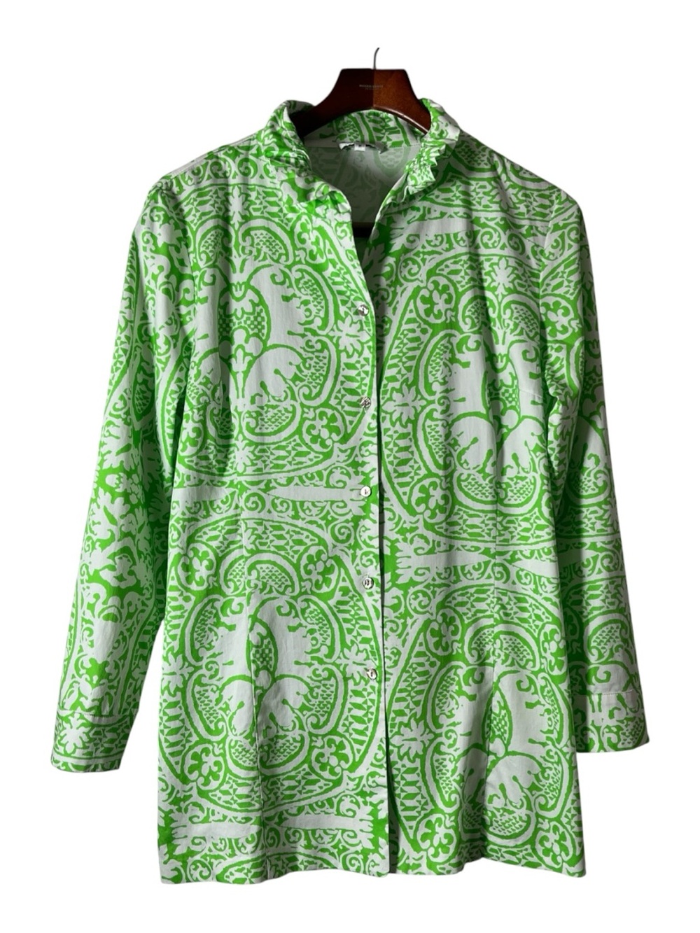 PATTY KIM Green Paisley-Print Button Front Tunic 100%cotton sz M In